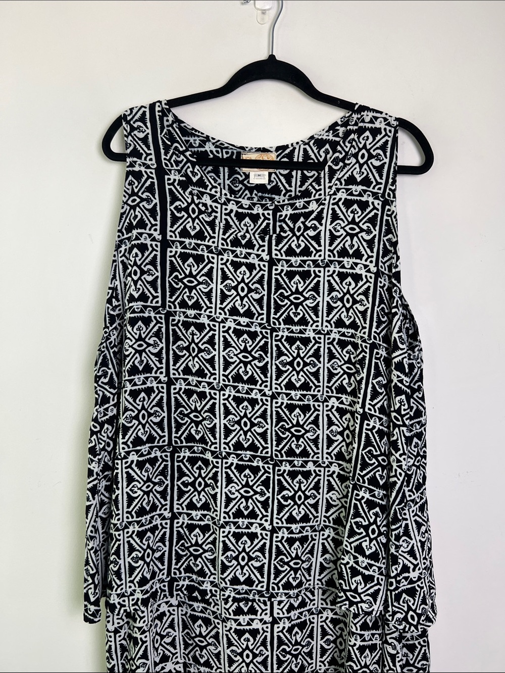 VTG NOA NOA Hawaii Medium Black White Batik Pattern Layered Handmade Maxi Dress - Picture 2 of 10